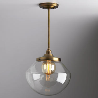 Tapered Clear Glass - Schoolhouse Lighing -  Downrod Light fixture -  Handblown Glass - Made in the USA 