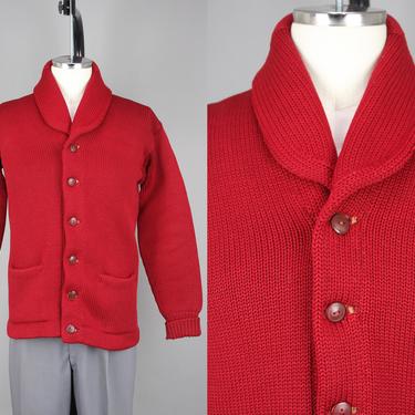 1930s Shawl Collar Cardigan · Vintage 30s Dark Red Wool Sweater · Small 