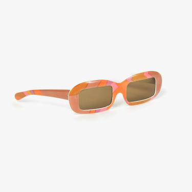 Vintage 60s Psychedelic Print Sunglasses / 1960s Mod Orange &amp; Pink Rectangular Sunnies 