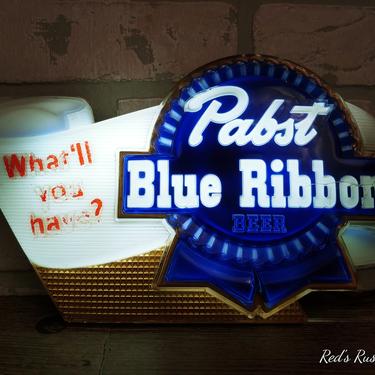 Vintage Lighted Pabst Blue Ribbon Beer Sign 
