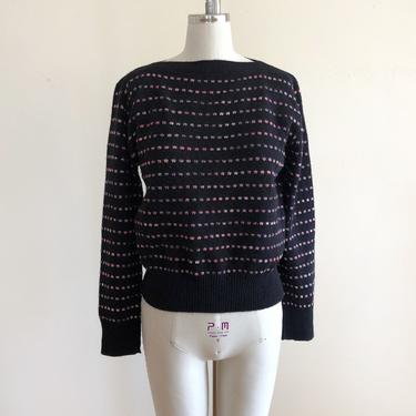 Black and Pink Boatneck Sweater - 1980s 