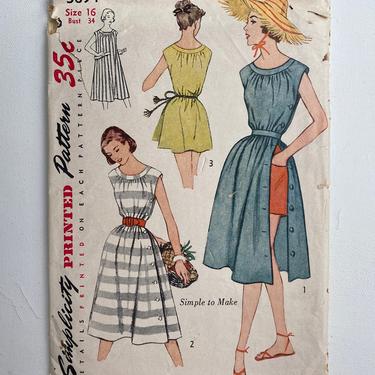 50's Vintage Sewing Pattern, Swim Suit Cover Up, Summer Dress, Size 16, Actual Pattern Not A Reproduction 
