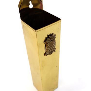 Vtg Brass Pineapple Matchstick Holder | Wall Mount Fireplace Match Caddy | Hollywood Regency Matchstick Sconce 