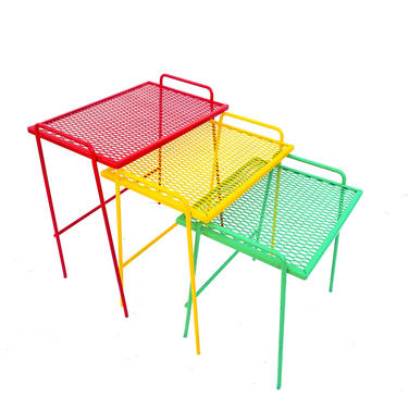 Mid-Century Salterini Metal Nesting Tables || Set of 3 Red, Yellow, Green &amp;quot;One Love&amp;quot; Indoor/Outdoor Versatile Accent Furniture 