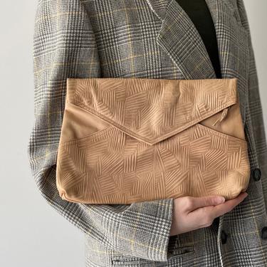 Vintage Brown Tooled Leather Envelope Clutch Handbag by Florenzo 