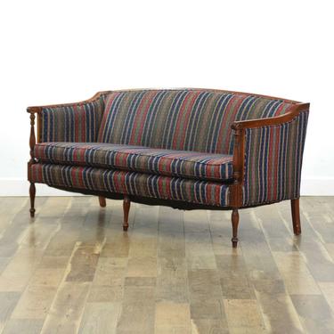 Carved English Regency Sofa W Striped Upholstery