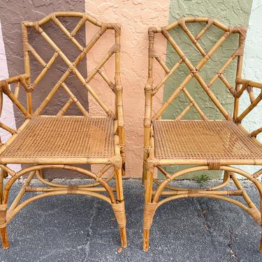 Pair of Italian Rattan Chippendale Chairs