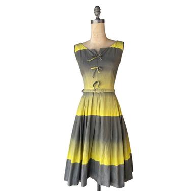 1950s yellow and gray ombre striped dress 