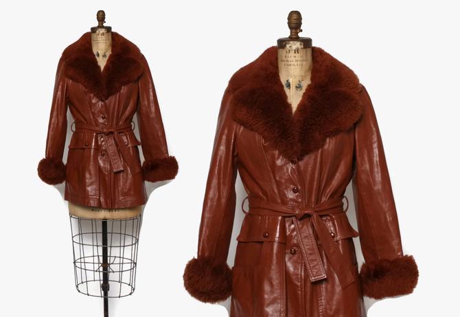 Vintage 70s Fur Trim Leather Jacket/ 1970s Dark Russet Brown | Lucky Vintage  | University District - Seattle, WA