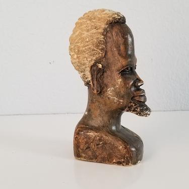Vintage Hand Carved Stone African Man Bust Sculpture. 