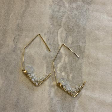 Moonstone Hexagon Gold Threader Earrings