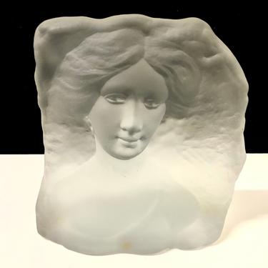 Cristallin Italy Frosted Art Glass Mantle Sculpture Woman’s Face Art Deco Style 