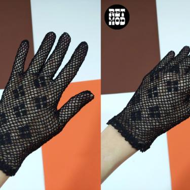 Lovely Dainty Vintage Black Crochet Gloves 