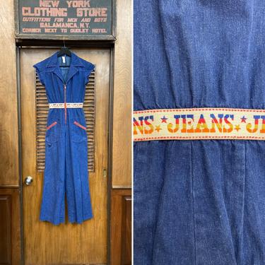 Vintage 1960’s Jeans Pop Art Denim Roller Rink Flare Jumpsuit Outfit, Vintage Denim Jumpsuit, Pop Art, 1960’s, 1970’s, Roller Rink, Disco, 
