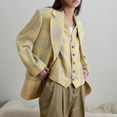 70s plaid blazer and vest set buttercream yellow menswear 