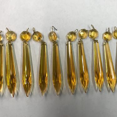 Lot of Ten (10) New Old Stock 3&amp;quot; Amber U-Drop Glass Prisms 20 Lots Available 