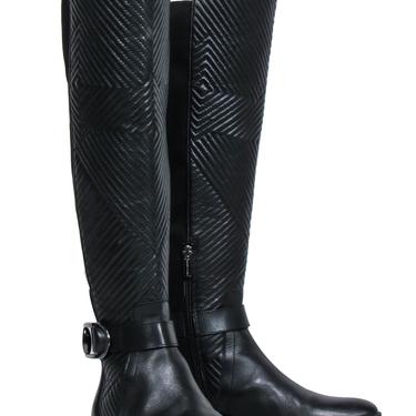 Vince Camuto - Black Leather &amp; Nylon Quilted Riding Boots w/ Buckle Sz 6