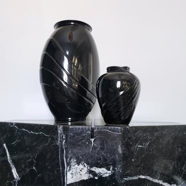 Vintage Black Ceramic Vase Tall/Large FREE SHIPPING! 80s Art Deco Pottery, Postmodern Swirl Ribbon Home Decor, Royal Haeger/McCoy Style 