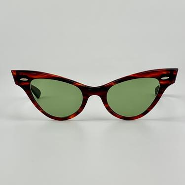 RARE 1950'S Ray-Ban - Cat Eye Sunglasses - by B & L Ray-Ban USA - Original Green Glass Lenses - Optical Quality 