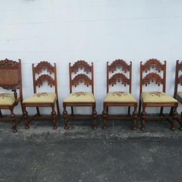 Heavy Carved Inlay Early 1900s Set of Six Dining Room Chairs 2701