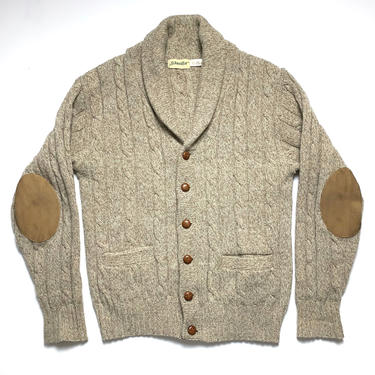 Vintage Cable Knit Wool Cardigan ~ size L ~ Shawl Collar Sweater ~ Made in USA ~ St John's Bay 