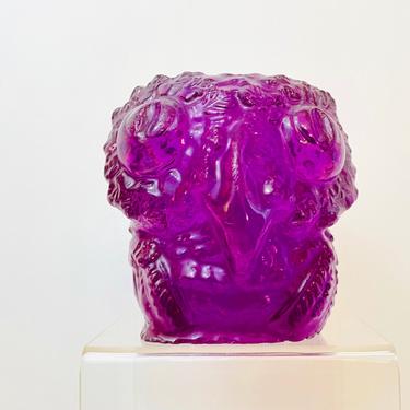Vintage 1970s MCM Owl Head Purple Clear Lucite Art Sculpture Bust Retro Groovy MOD 