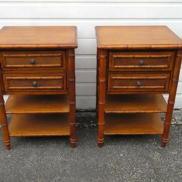 Tommy Bahama Faux Bamboo Pair of Nightstands Bedside Side End Tables 1786