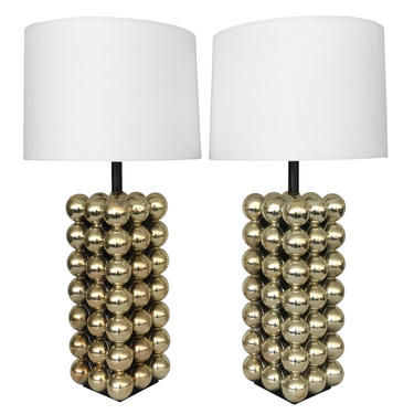 Pair Gold Ball Table Lamps
