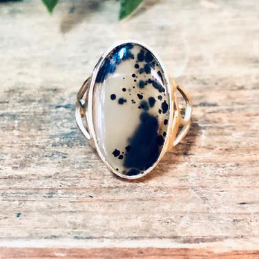 Vintage Ring, Gold Ring, Dalmatian Jasper, 14K Ring, 14 Carat Gold, Polished Stone, Natural Stone, Spotted Gemstone, Vintage Jewelry, Gold 