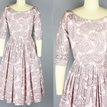 1950s JONATHAN LOGAN Dress | Vintage 50s Pink Paisley Print Full Skirt Dress | small 