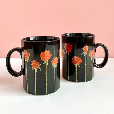 Pair of Otagiri Japanese Rose Mugs 