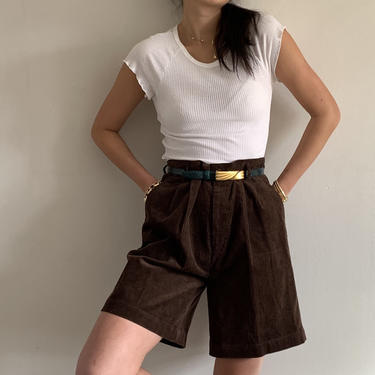 90s corduroy shorts / vintage chocolate brown corduroy pleated high waisted baggy trouser shorts | 29 W 