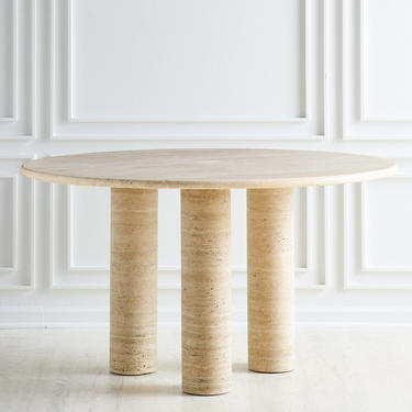 Travertine Column Dining Table in the style of Mario Bellini