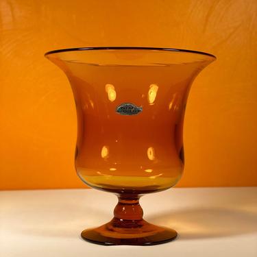 Large Blenko Amber/Gold Pedestal Vase, Circa 1950s 