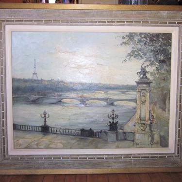 Mid-20th Cent. Oil on Canvas Tonalist Paris Seine River Scene by Johannes Bevort 
