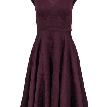 Ted Baker - Maroon A-Line Dress w/ Floral Texture Sz 0