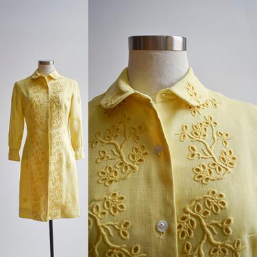 Vintage Yellow Linen Coat Dress 