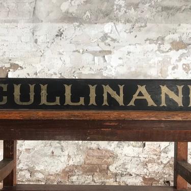 Antique Funeral Coach Buggy 'Cullinane' Hand Painted Wood Sign Family Name Plate 