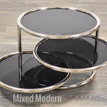 Modern Chrome Three Tiered Glass Coffee Table 