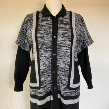 1970s gray and black space dyed cardigan sweater 