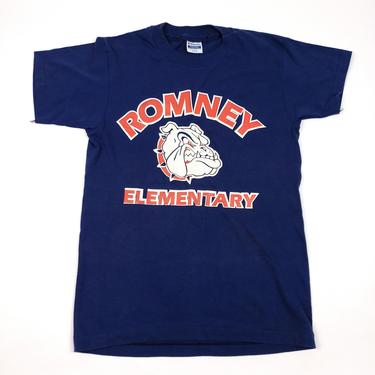 80s Hanes Single Stitch Graphic T-Shirt Romney Elementary School Bulldogs Youth Large - Vintage Mademad 