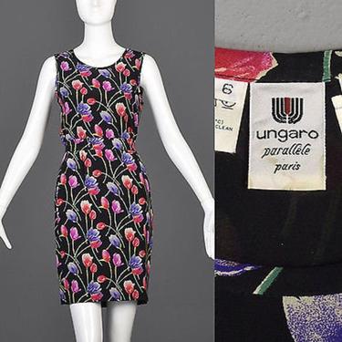 XS Emanuel Ungaro Parallele Silk Separates Two Piece Dress Silk Outfit Floral Tank Top Sleeveless Shirt Skirt Silk Skirt Tulip Print 