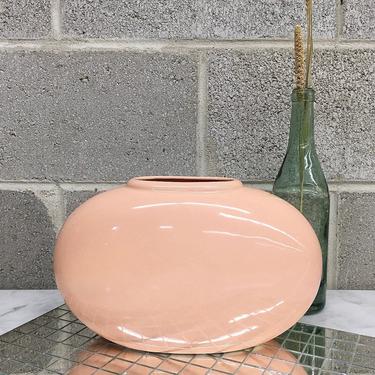 Vintage Vase Retro 1990s Contemporary + Light Pink Ceramic + Oval Shape +Table and Bookshelf Decor + Indoor Planter or Pot + Home Decor 