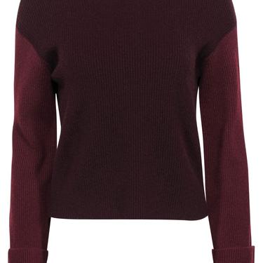 Vince - Burgundy, Maroon & Charcoal Colorblocked Ribbed Cashmere Sweater Sz S