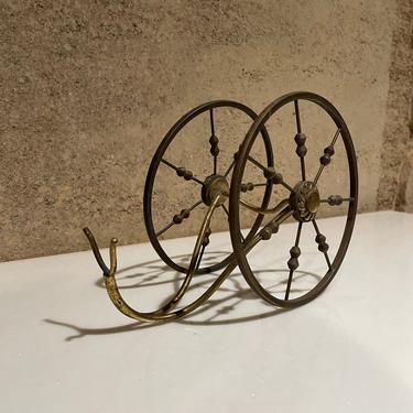 1950s Decorative Wine Bottle Holder Spoke Wheel in Sculptural Brass from Italy 
