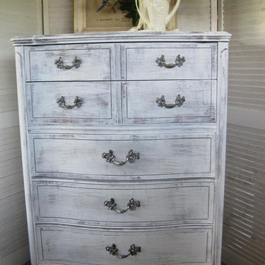Dresser French Provincial Tallboy Serpentine Front Vintage  S h a b b y French Style Poppy Cottage Painted Furniture 