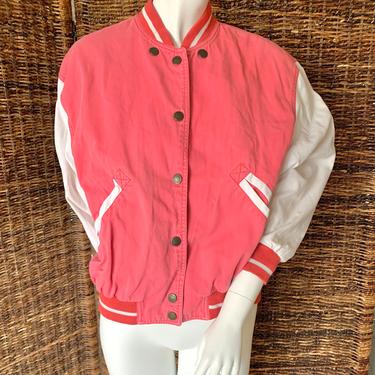 Vintage Bomber Style Jacket, Snap Front, Cotton Denim, Baseball Windbreaker, Unisex 