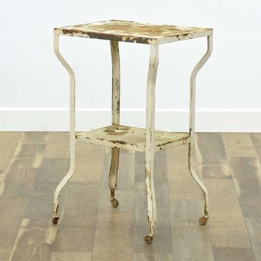 White Metal Industrial End Table W Casters