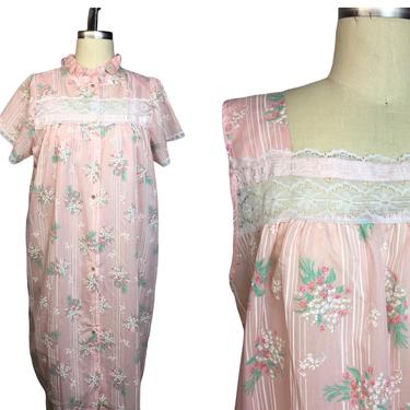 Deadstock 1970s Pink Floral Nighty and Robe Set 