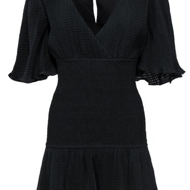 Keepsake - Black Crinkled Textured "Clarity" Flounce Sleeve Dress Sz 8